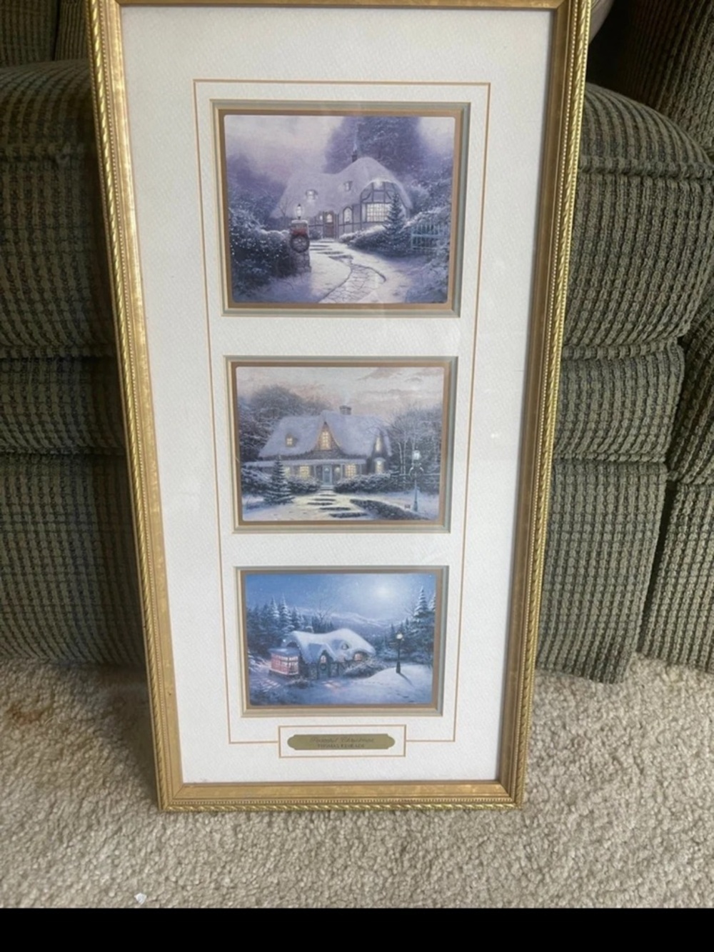 Framed Thomas Kincade Triple Winter Cottage Prints